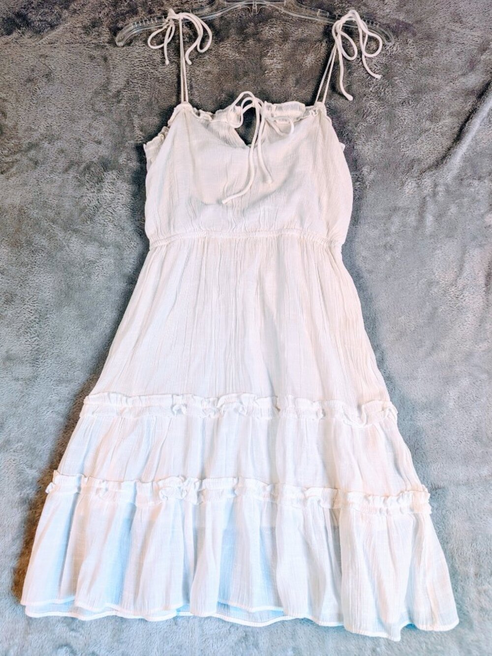 Petal and Pup White Tiered Ruffle Mini Dress XS Size 2 Tie Strap Boho Gauze Flow - Picture 3 of 8